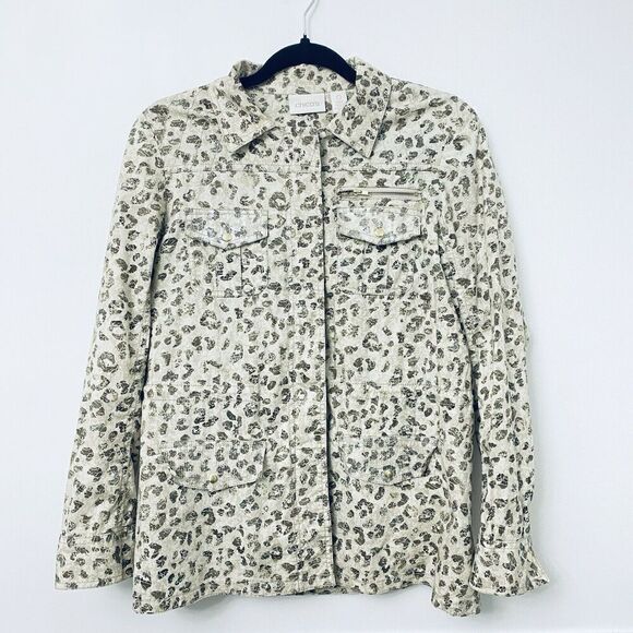 Chico's Jackets & Blazers - Chicos Absolutely Animal Utility Jacket Cheetah Leopard Cream Full Zip Size 0 XS